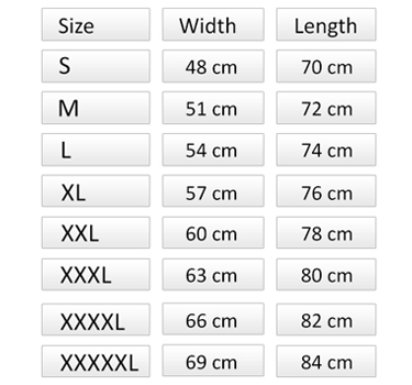Tabelle T-Shirt Weiten und Längen